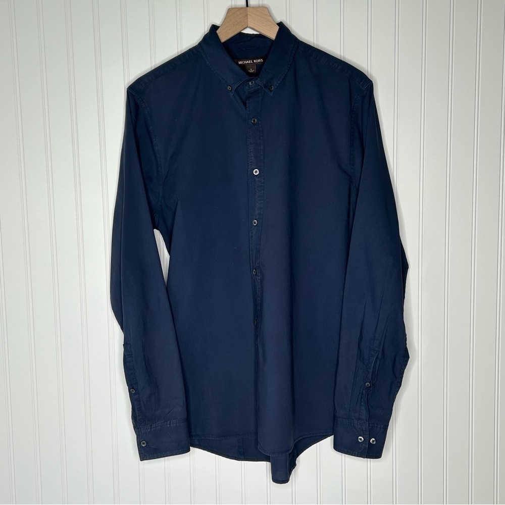 Michael Kors Men's Navy Blue Button Down Shirt 100% Cotton Size Large